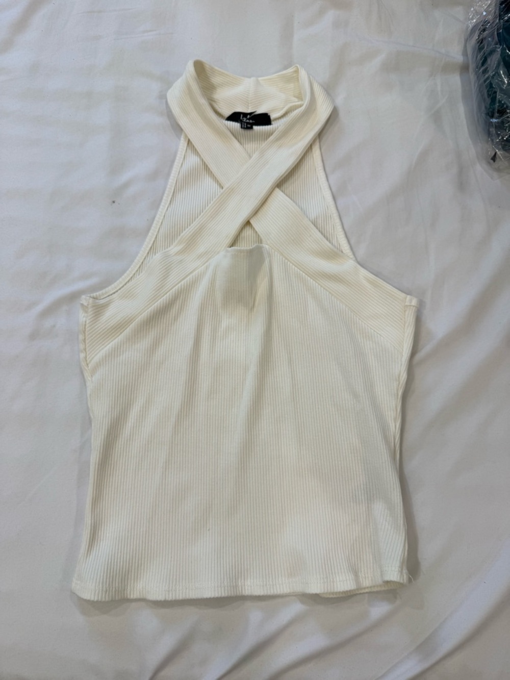 Lulu's Cream Ribbed Cross-Front Tank